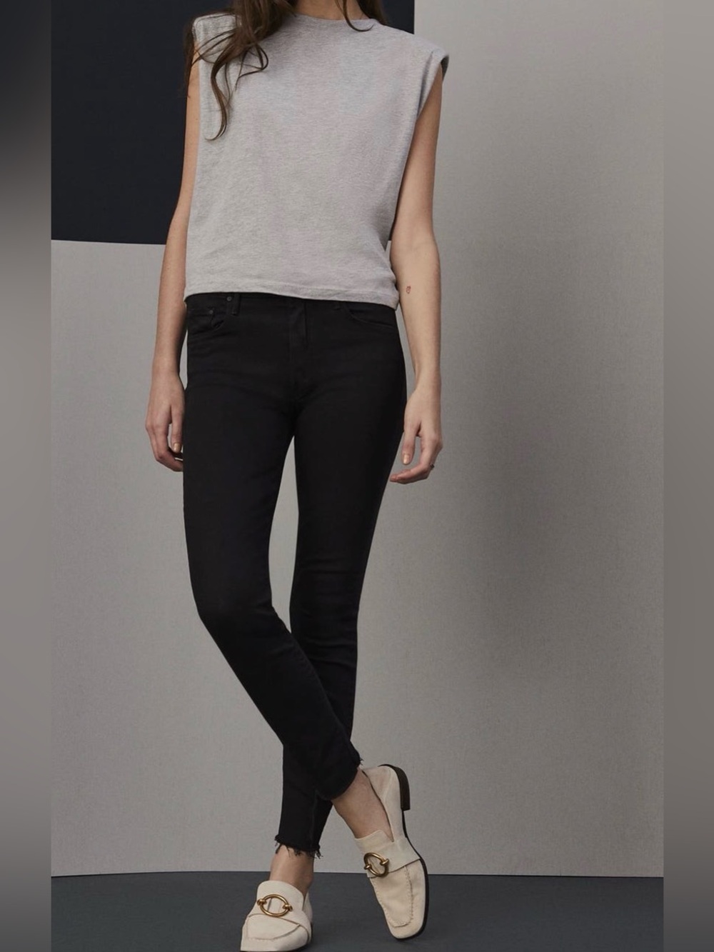 Mother Looker Ankle Fray Black Denim Jeans